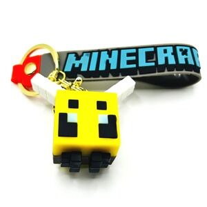 Minecraft Bee Unbranded Keychain Unisex OS Yellow Grey Rubber 3D Wristlet Strap